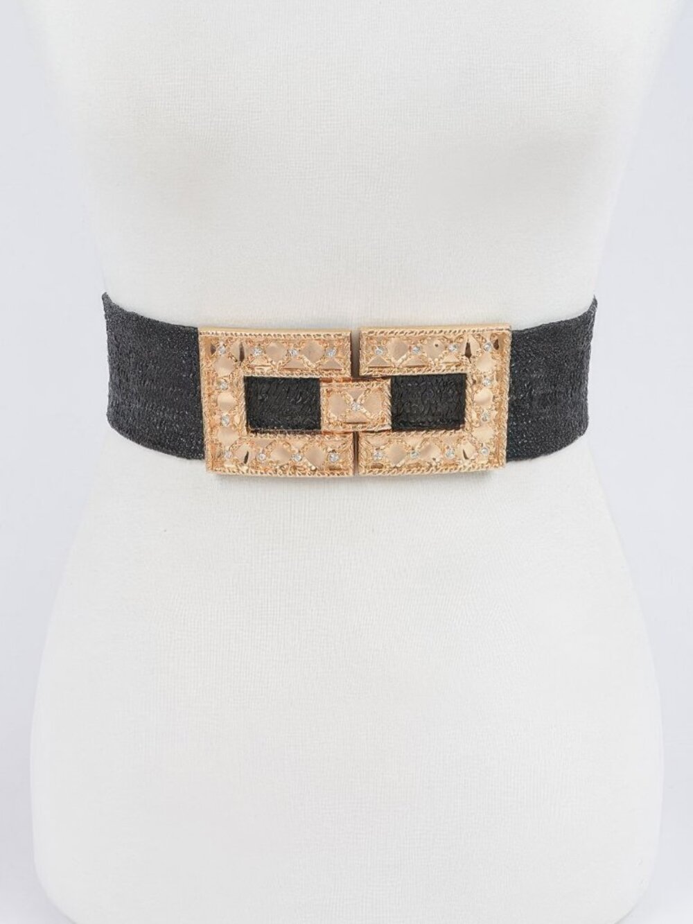 Rhinestone Buckle Plus Size Stretch Straw Belt